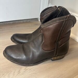 Liberty Black Brown Leather Western Ankle Boots LB-711319 Size 7 Handmade Mexico